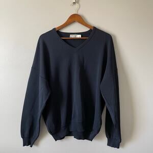 St. Croix Knits Vintage Dark Navy Blue V-neck Sweater 100% Merino Wool sz L
